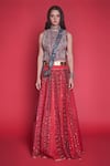 Buy_Jade by Monica and Karishma_Red Organza Round Embroidered Blouse And Lehenga Set _at_Aza_Fashions