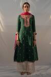 Buy_Apeksha Jain Label_Green Silk, Bamboo Cotton Gota Work, Thread Floral Embroidered Kurta Palazzo Set _at_Aza_Fashions