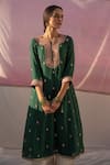 Buy_Apeksha Jain Label_Green Silk, Bamboo Cotton Gota Work, Thread Floral Embroidered Kurta Palazzo Set _Online_at_Aza_Fashions