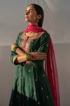 Shop_Apeksha Jain Label_Green Silk, Bamboo Cotton Gota Work, Thread Floral Embroidered Kurta Palazzo Set _Online_at_Aza_Fashions
