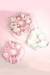 Buy_Hair Drama CO_White Printed Flamingo Satin Scrunchies Set Of 3_Online_at_Aza_Fashions
