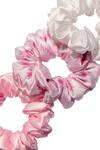Shop_Hair Drama CO_White Printed Flamingo Satin Scrunchies Set Of 3_Online_at_Aza_Fashions
