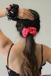 Buy_Hair Drama CO_Black Printed Satin Scrunchies Set Of 3_at_Aza_Fashions