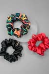 Shop_Hair Drama CO_Black Printed Satin Scrunchies Set Of 3_Online_at_Aza_Fashions