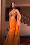 Shop_Gopi Vaid_Orange Saree Georgette And Blouse Tussar Silk Embroidery Pre-draped With Neck_at_Aza_Fashions