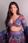 Awigna_Blue Blouse And Lehenga Modal Satin, Dupatta Organza Bageecha Printed Set_Online_at_Aza_Fashions