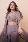 Shop_Rishi And Soujit_Purple Rawsilk Embroidery Bead Cape Open And Draped Skirt Set  _at_Aza_Fashions