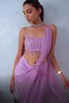 Shop_Sonaakshi Raaj_Purple Swiss Net Pre-draped Saree With Blouse_at_Aza_Fashions