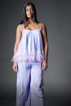 Shop_DILNAZ_Purple Satin Linen Embellished Pearls Tassel Trouser  _at_Aza_Fashions