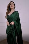 Shop_Jigar Mali_Green Butterfly Net Embroidery Sequin Scallop Neck Saree With Blouse _at_Aza_Fashions