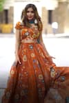 Shop_Diyarajvvir_Orange Georgette Floral Motifs V Neck Print Lehenga Set _at_Aza_Fashions