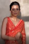 Shop_Yoshita Couture_Orange Tie Dye V Neck Saree With Blouse_at_Aza_Fashions