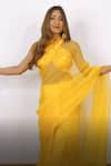 Shop_Ruchira Nangalia_Yellow Organza Leheriya Saree  _at_Aza_Fashions