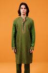 Shop_Wabi Sabi By Anshum-Ritesh_Green Chanderi Mirrors Scrolls Aari Embroidered Kurta Set _Online_at_Aza_Fashions