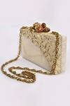 Shop_Be Chic_White Stone Scrunchie Box Clutch With Sling_at_Aza_Fashions