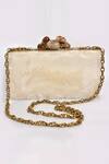 Be Chic_White Stone Scrunchie Box Clutch With Sling_Online_at_Aza_Fashions