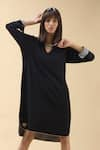 Buy_Chillosophy_Black Crepe Notched Round Neck Knee-length Tunic  _at_Aza_Fashions