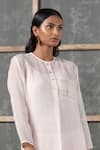 Urvashi Kaur_Peach Kota Cotton Spread Collar Striped Tunic _Online_at_Aza_Fashions