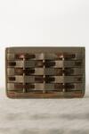 Shop_Devina Juneja_Gray Gunmetal Geometric Flap Clutch _at_Aza_Fashions
