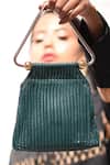 Buy_Devina Juneja_Green Triangle Pleated Clutch _at_Aza_Fashions
