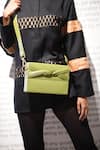 Buy_Devina Juneja_Green Box Twisted Bow Clutch With Sling _at_Aza_Fashions