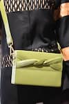 Shop_Devina Juneja_Green Box Twisted Bow Clutch With Sling _at_Aza_Fashions