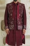 Shreyansh Designs_Maroon Cotton Silk Blend Embroidered Geometric Shrug  _Online_at_Aza_Fashions