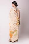 Shop_Shwetanga_White Organic And Embroidery Fringe V Neck Saree With Blouse _at_Aza_Fashions