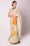 Shwetanga_White Organic And Embroidery Fringe V Neck Saree With Blouse _Online_at_Aza_Fashions