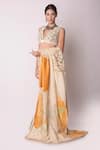 Buy_Shwetanga_White Organic And Embroidery Fringe V Neck Saree With Blouse _Online_at_Aza_Fashions