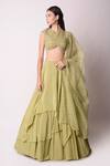 Buy_Shwetanga_Green Crepe And Organza Embroidery Gota Patti & Beads Round Layered Lehenga Set _at_Aza_Fashions