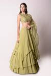 Shwetanga_Green Crepe And Organza Embroidery Gota Patti & Beads Round Layered Lehenga Set _Online_at_Aza_Fashions