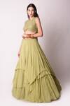 Buy_Shwetanga_Green Crepe And Organza Embroidery Gota Patti & Beads Round Layered Lehenga Set _Online_at_Aza_Fashions