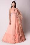 Buy_Shwetanga_Peach Ggt And Organza Gota Patti, Cutdana & Beads Halter Anarkali With Dupatta _at_Aza_Fashions