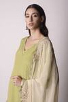 Shwetanga_Green Crepe, Ggt And Organza Gota Patti & Cutdana V Embroidered Kurta Pant Set _Online_at_Aza_Fashions