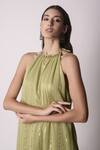 Shop_Shwetanga_Green Ggt Gota Patti, Sequin, Shell And Thread Halter Embroidered Kurta Pant Set _Online_at_Aza_Fashions