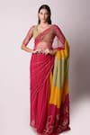 Buy_Shwetanga_Multi Color Ggt And Net Embroidery Gota Patti Scoop Panelled Saree With Blouse _at_Aza_Fashions