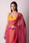 Shwetanga_Yellow Organza And Chanderi Embroidery Gota Patti & Pre-stitched Saree With Blouse _at_Aza_Fashions