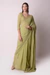 Buy_Shwetanga_Green Ggt Gota Patti Scoop Neck Embroidered Saree With Blouse _at_Aza_Fashions