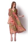 Buy_Shwetanga_Multi Color Georgette Tie Dye V Neck Dress _at_Aza_Fashions
