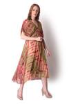 Shwetanga_Multi Color Georgette Tie Dye V Neck Dress _Online_at_Aza_Fashions