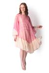 Buy_Shwetanga_Pink Organza Tie Dye Boat Neck Dress _at_Aza_Fashions