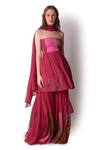 Shwetanga_Magenta Organza, Crepe Leaf Straight Embroidered Peplum Sharara Set _Online_at_Aza_Fashions