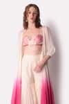 Shwetanga_Pink Organza Sequin, Tie Dye Bustier Scallop, Jacket Open Ombre Sharara Set _at_Aza_Fashions