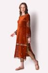 Buy_Shwetanga_Brown Tissue Embroidery Zardozi Boat Neck Velvet Kurta Set _Online_at_Aza_Fashions