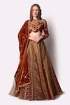 Buy_Shwetanga_Brown Tissue Embroidery Leaf Round Lehenga Set _at_Aza_Fashions