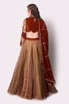 Shop_Shwetanga_Brown Tissue Embroidery Leaf Round Lehenga Set _at_Aza_Fashions