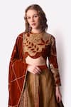 Buy_Shwetanga_Brown Tissue Embroidery Leaf Round Lehenga Set _Online_at_Aza_Fashions