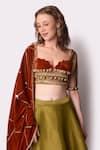 Shop_Shwetanga_Green Tissue, Velvet Sequin, Shell Scallop Lehenga Set With Embellished Blouse _Online_at_Aza_Fashions