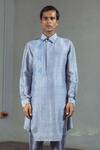 Buy_Mitesh Lodha_Grey Raw Silk Kurta  _at_Aza_Fashions